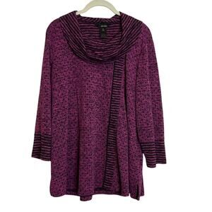 Ali Miles Womens Sweater PXL Purple Black Textured Cowl Neck 3/4 Sleeve Knit Top